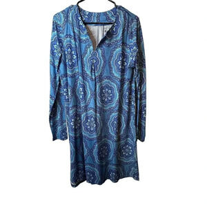 Coolibar Women's Blue Paisley Print Long Sleeve City Walk Tunic Dress Size M